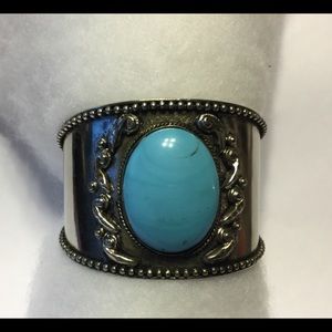 Vintage Silver Cuff Bracelet Blue Stone